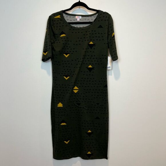 LULAROE Dress Julia Sz Medium Green yellow Black NWT - Picture 1 of 7
